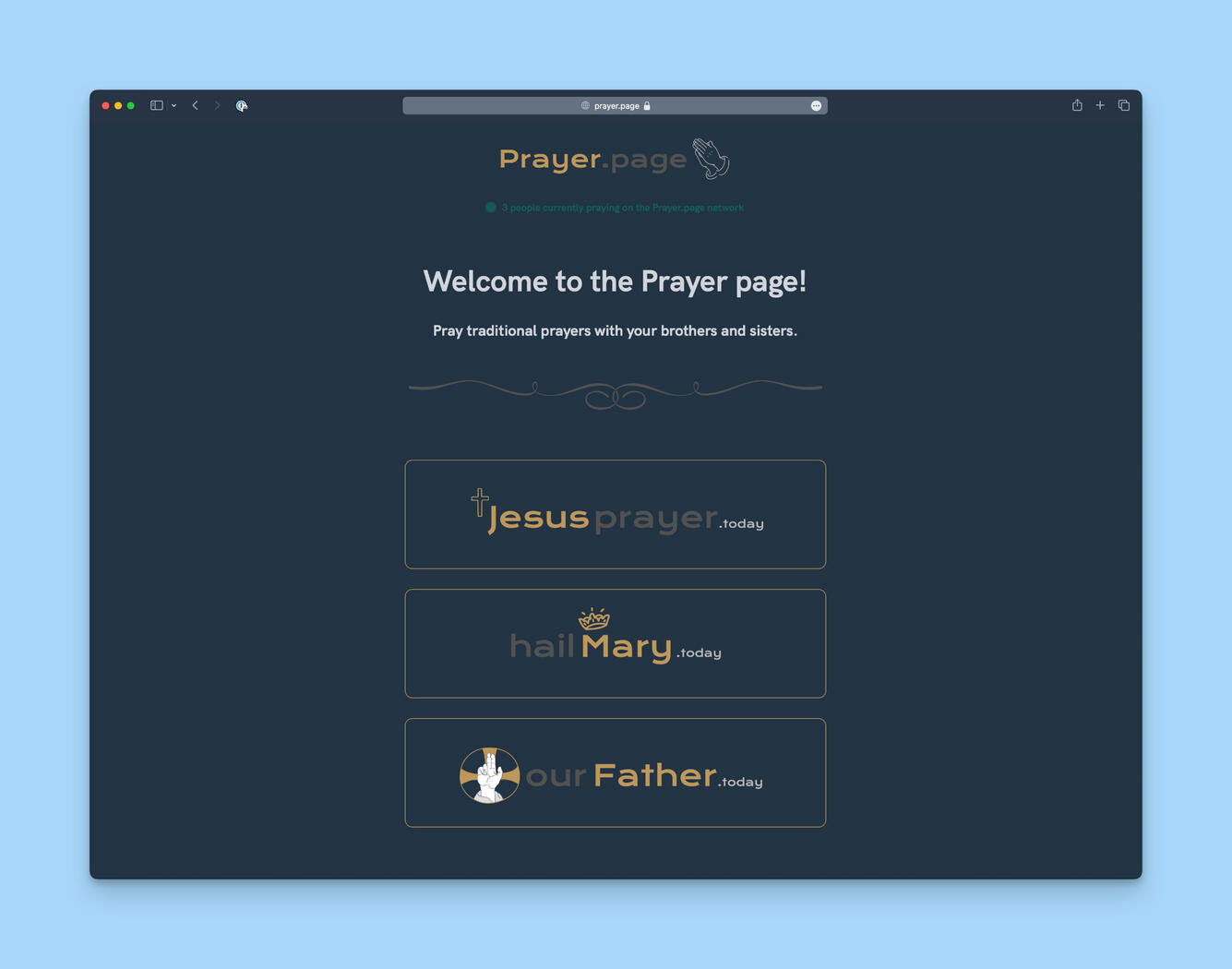 The Prayer Page homepage